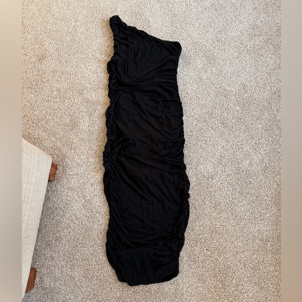 PinkBlush Black Ruched One Shoulder Maternity
Dress